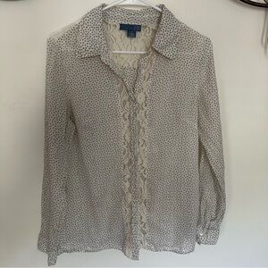 “Lil” Anthro Ivory Ditsy Floral Button Down Lace Inlay Shirt